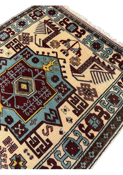 El Dokuma Sıfır Sındırgı Halısı 110x200 Turkuaz Kırmızı Kök Boya
