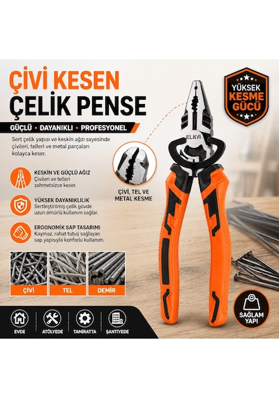 Çivi Kesen Çelik Pense Profesyonel Kombine Pense, Güçlü Ve Dayanıklı