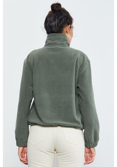 Tommy Life Çağla Yarım Fermuar Etek Ucu Büzgülü Kadın Polar Oversize Sweatshirt - 97171 Çağla