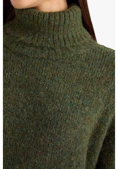 Defacto Yün Karışımlı Balıkçı Yaka Oversize Fit Triko Kazak F3252ax25wnkh461 Haki-kh461