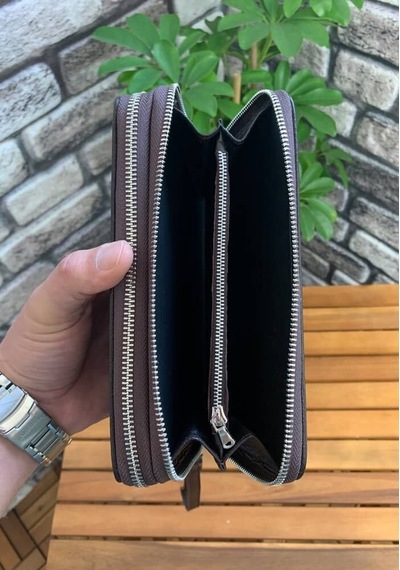 Guard Çift Fermuarlı Kahverengi Hakiki Deri El Çantası Erkek / Kadın P3031 Kahverengi