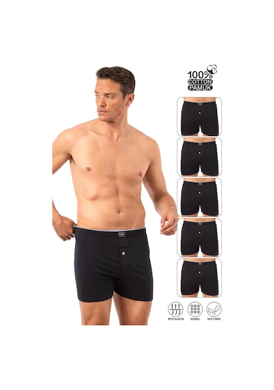 Özkan Underwear Özkan 0041 5'li Paket Erkek %100 Pamuklu Şardonlu Klasik Rahat Kesim Havlu Bel Süprem Penye Boxer Lacivert