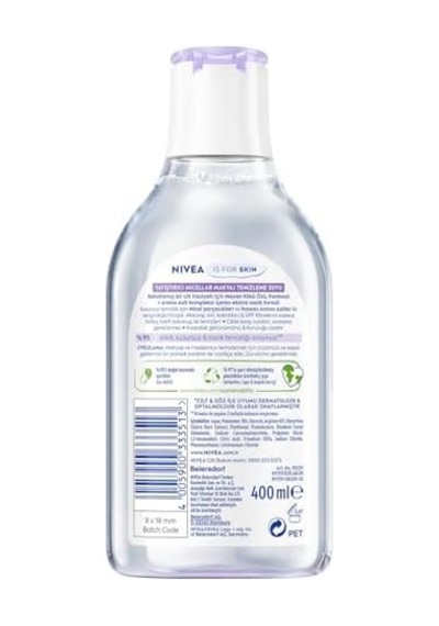 Yatıştırıcı Micellar Makyaj Temizleme Suyu 400 Ml, Nemlendirici,spf Filtrelerini Temizler,yüz,göz,dudak İçin,hassas Ciltler