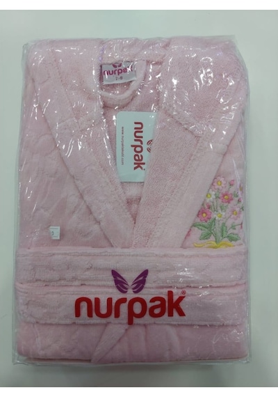 Nurpak Kadife Jakarlı Çocuk Bornozu Pembe