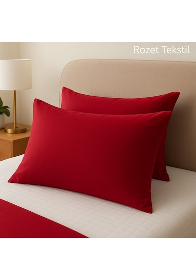Bordo Pamuk Kumaş Kapaklı Yastık Kılıfı 2 Adet 50 X 70 Cm