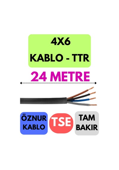 Öznur 4x6 Ttr Kablo Metre Seçenekli Siyah - 24 Metre
