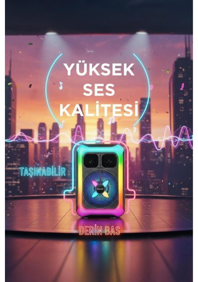 Kablosuz Mikrofonlu Rgb Işıklı Bluetooth Hoparlör Usb Tf Fm 12w Taşınabilir Kts-2452