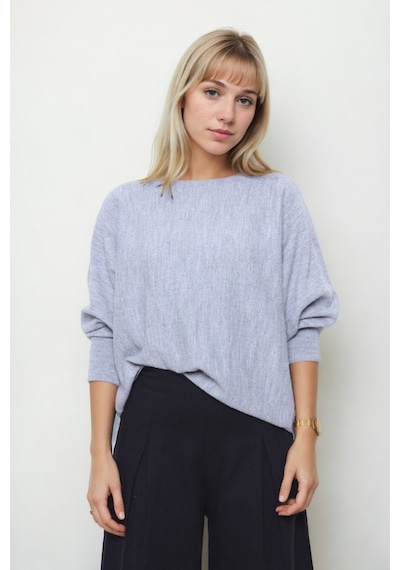 Vitrin Geniş Yaka Yarasa Kol Oversize Triko Bluz Gri