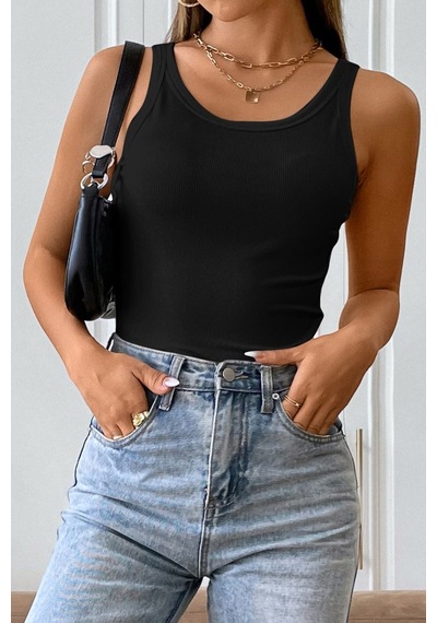 Najmaddin.com Beru Kadın Siyah Kolsuz Kalın Askılı Uzun Crop Top Bluz & Atlet
