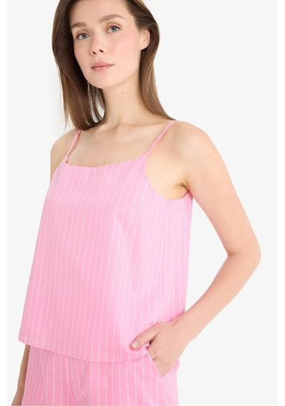 Defacto Afra x DeFacto Regular Fit Kare Yaka Çizgili Modal Askılı Bluz	 F0397AX25SP Pembe