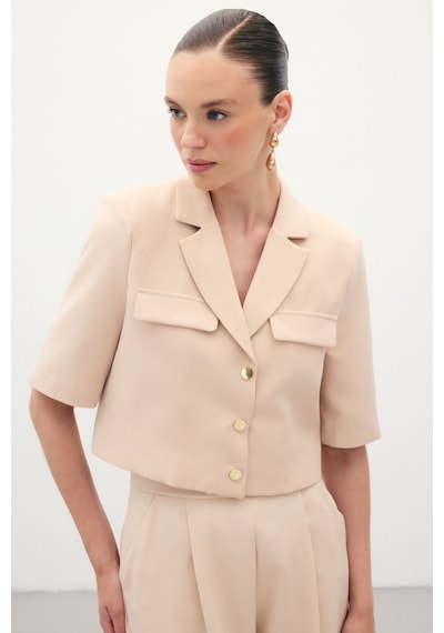 Sateen Kısa Kollu Ceket - Bej-136202 Bej