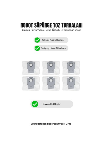 Roborock Qrevo L Pro İle Uyumlu 6'lı Toz Torbası 19.0