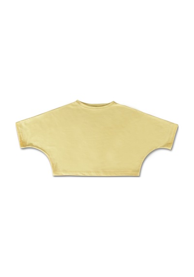 Sarı Bisiklet Yaka Rahat Kalıp Yarasa Kol Pike Kadın Crop T-shirt Sarı