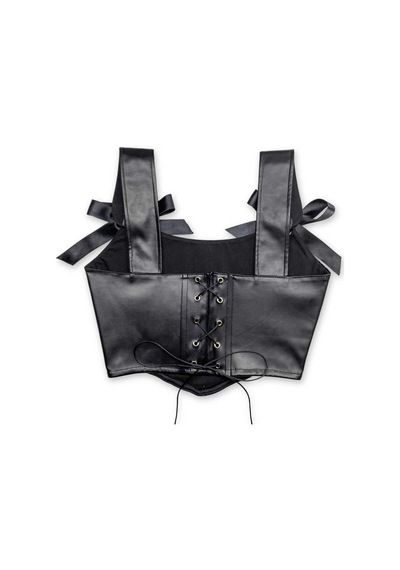 L'aura Corset Siyah Deri Bayan Korse Büstiyer