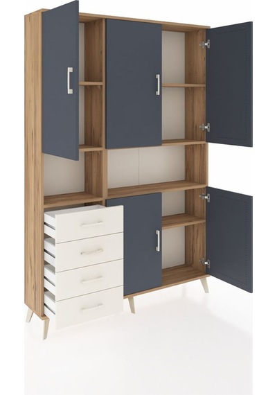 Arges Dolap 7 Raflı 4 Çekmeceli 5 Kapaklı 132x30x195 Çam-antr... Çam