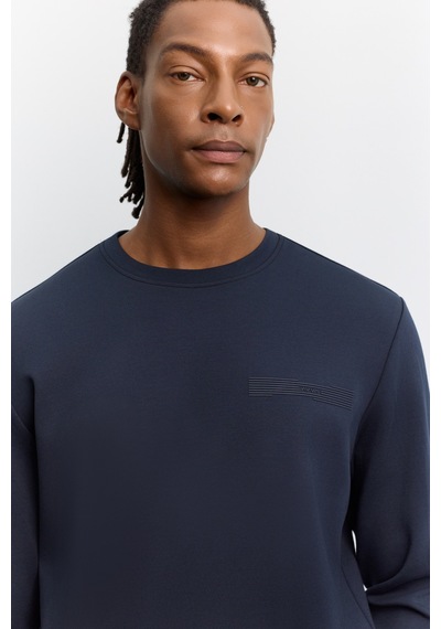Avva Erkek Lacivert Bisiklet Yaka Kolay Ütülenen Baskılı Pamuklu Regular Fit Sweatshirt A62y1214
