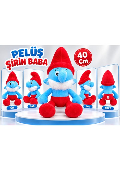 Oyuncak Peluş Şirinler Şirin Baba-şirine-gözlüklü Şirin-gülen Şirin Sevimli Oyun Arkadaşı Hediyelik 40 Cm Kırmızı - Mavi