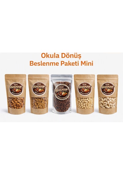 Yeni Harmancı Okul Beslenme Paketi Mini 5'li Sağlıklı Atıştırmalık1 Kg 200 Gr Çiğ Badem Içi, 200 Gr Çekirdeksiz Kuru Üzüm, 200 Gr Ceviz Içi, 200 Gr Kavrulmuş Fındık, 200 Gr Kaju Çiğ 1 KG Yeni Harmancı Okul Beslenme Paketi Mini 5'li Sağlıklı Atıştırmalık1 Kg 200 Gr Çiğ Badem Içi, 200 Gr Çekirdeksiz Kuru Üzüm, 200 Gr Ceviz Içi, 200 Gr Kavrulmuş Fındık, 200 Gr Kaju Çiğ 1 KG