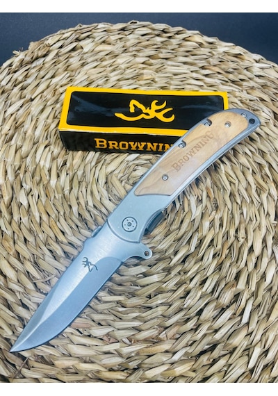 Browning Marka Ahşap&metal Kasa Kamp Çakı //23cm-322141 Açık Kahverengi