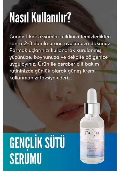 Gençlik Sütü Cilt Bakım Serumu, Anti-aging, Yaşlanma Karşıtı, Retinol-collagen-hyaluronic Acid 30 Ml