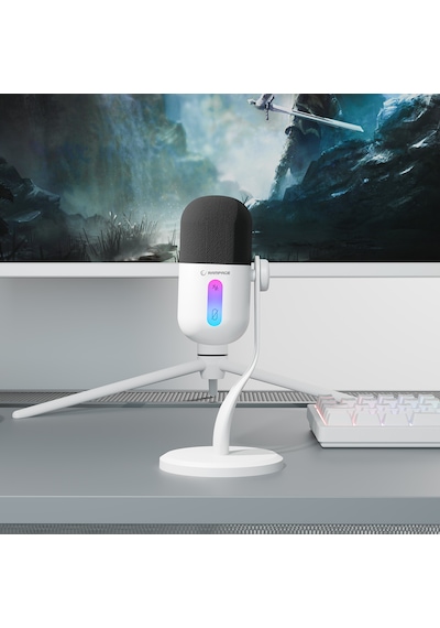 Arpej Rgb Masa Standlı Ses Göstergeli Dokunmatik Oyuncu Mikrofonu Yayıncı Mikrofonu Gaming Beyaz Siyah - ÜRün siyah