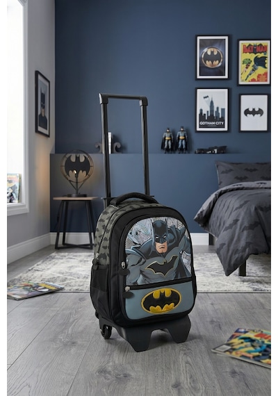 Batman Lisanslı Erkek Çocuk Okul Çantası - Üç Bölmeli Çıkarılabilir Çekçekli Sırt Çantası - Siyah/gri 2026