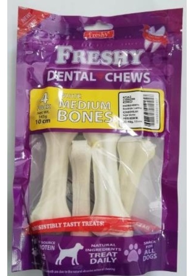 Freshy Dental Medium Bones Çiğneme Kemiği Beyaz 10 CM 4'lü