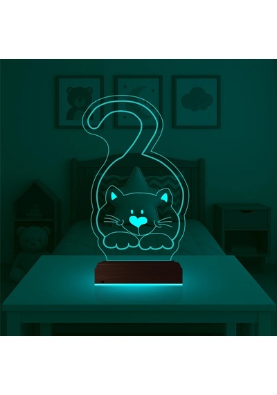 Luvivia Kedi Kedicik Çocuk Odası 3d Lamba - Masa Gece Lambası Şeffaf