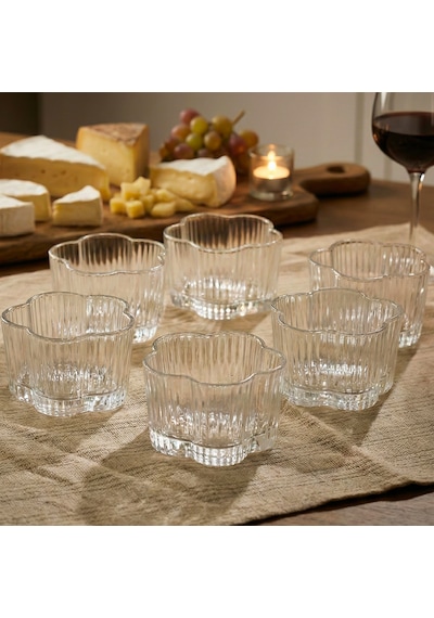 Porsima Ryg7061 Flower 6lı Cam Kase Puding Magnolya Tatlı Ve Dondurma Kasesi Kahvaltılık Kase Seti Çerez Kasesi 6x7,5cm Şeffaf