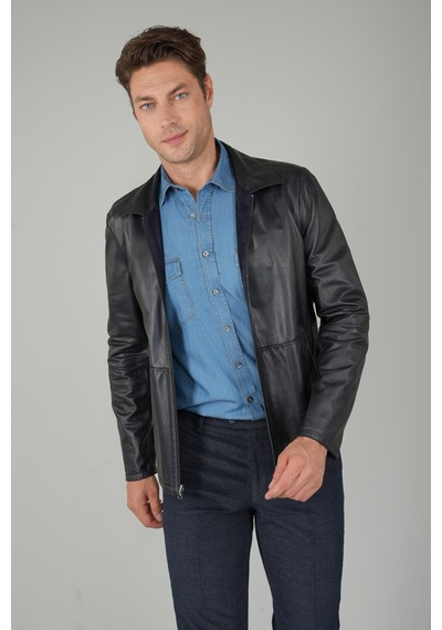 Bisse Lacivert Regular Fit Deri Gerçek Mont Dm25y25002 D39