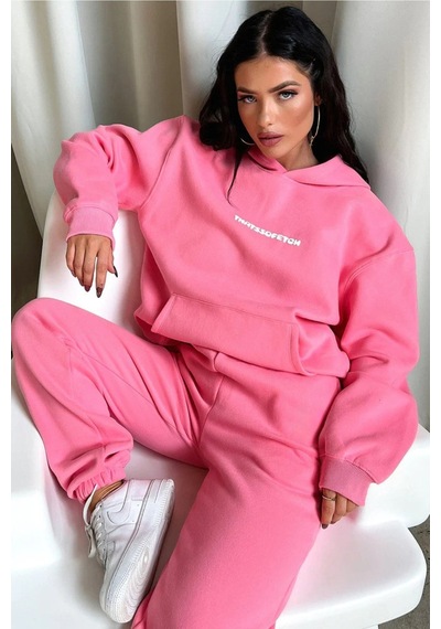 Pembe That So Fetch Eşofman Takımı - Baskılı Oversize Kapüşonlu Şardonlu Pembe