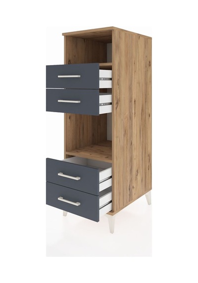 Kronos Dolap 2 Raflı 4 Çekmeceli 44x59x134 Çam-antrasit Atlas Çam