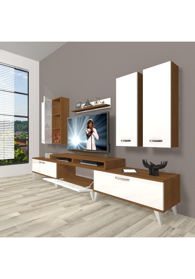 Decoraktiv Ekoflex 8d Slm Retro Tv Ünitesi Tv Sehpası Ceviz - Beyaz