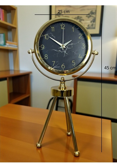 Gold &amp Black Uyumlu Şık Üç Ayaklı Metal Masa Saati Siyah