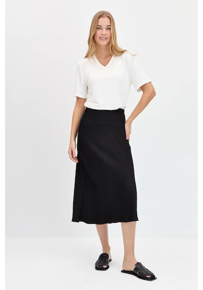 Desen Triko Kadın V Yaka Flamlı Kumaş Basic T-shirt Kmy24085 Ekru