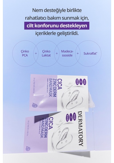 Cica İçerikli, Yoğun Esanslı, Kızarıklık Karşıtı Yaprak Maske Dermatory Cica Zinc Derm Band Mask