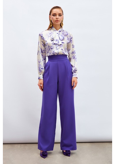 Sateen Bel Detaylı Cepli Pantolon - Mor
