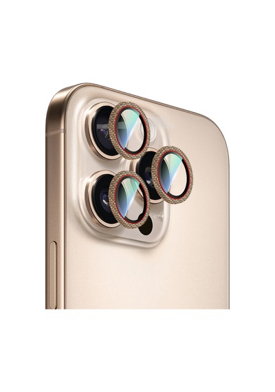 Apple Uyumlu   iPhone 16 Pro Max Caseworld Karbon Fiber Serisi Anti Reflective Kamera Lens Koruyucu Gold-kırmızı