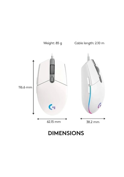 Logitech G203 Kablolu Gaming Mouse + Pad Beyaz Mouse Diğer