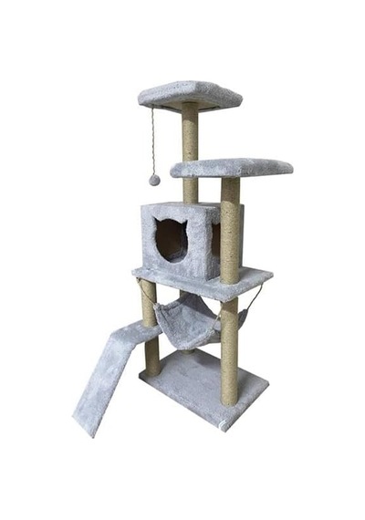 Pet Kedi Tırmalama Kulesi Oyun Evi Platformlu Gri