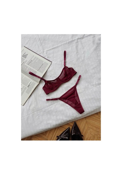 La Linaa Kadın Tül Tanga Külotlu Sütyen Takım Bordo - 606416733 Bordo