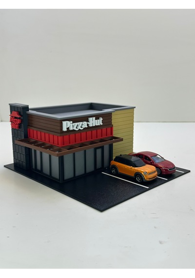 3d Baskı 1/64 Ölçekli Pizza Hut Bina Tasarımlı Diorama Araç Sergileme Garajı