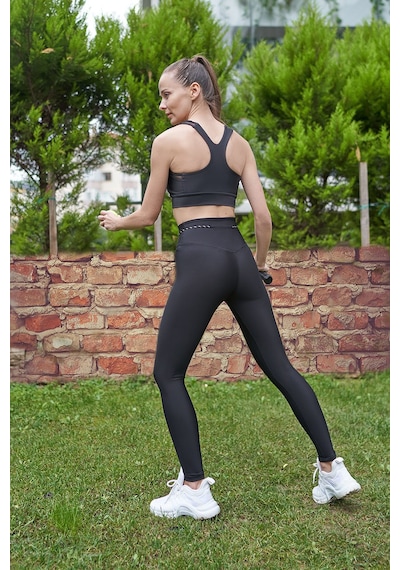 Lismina Siyah İp Kuşaklı Ekstra Yüksek Bel Toparlayıcı Spor Tayt Siyah