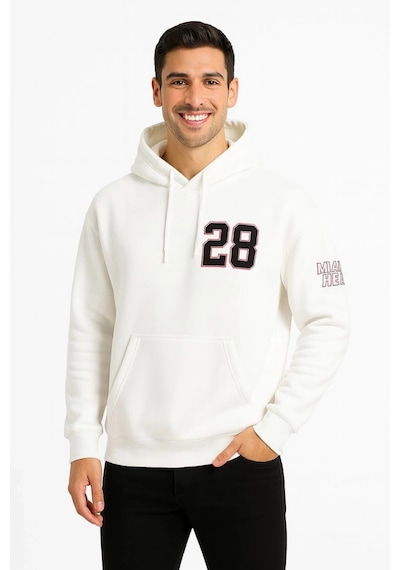 Kapşonlu Sweatshirt Ön Arka Baskılı - Beyaz - Beyaz