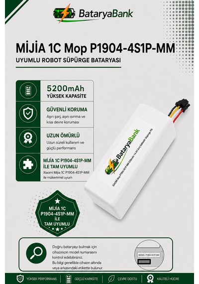 Mi Mijia 1c Robot Vacuum Mop P1904-4s1p-mm Uyumlu Batarya 14.4v 5200mah Li-ion Yüksek Kapasiteli Pil