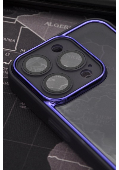 Apple Uyumlu iPhone 14 Pro  Mor Kenarlı Renkli Yarı Şeffaf Kapak Kılıf Kamera Lens Korumalı Mor