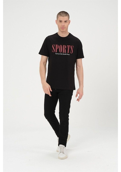 Rich Erkek Siyah Basic T-shirt Baskılı Slim Fit %100 Pamuk Tişört SIYAH