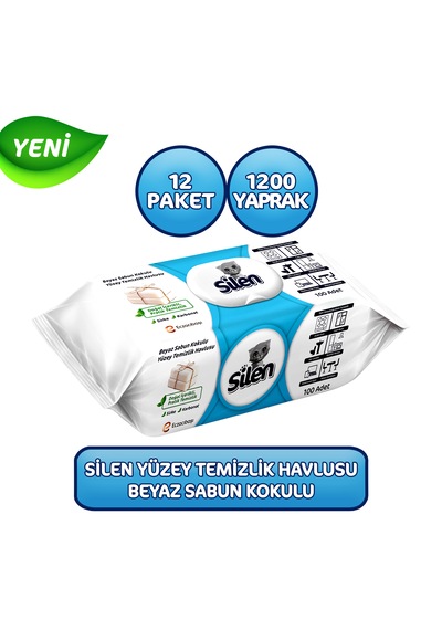 Silen Beyazsabun Kokulu Yüzey Temizleme Havlus 12'li 1200 Yaprak
