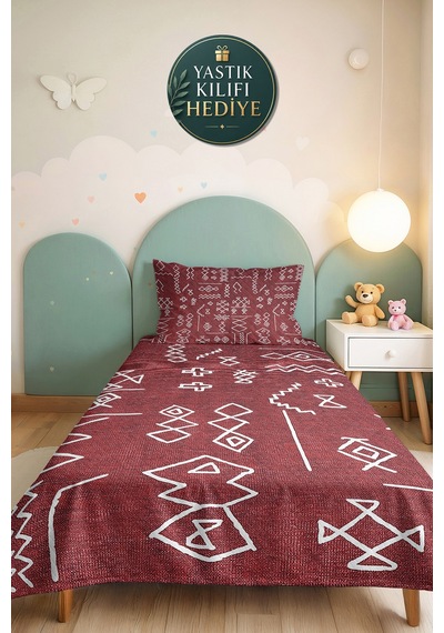 Bohem Etnik Bordo Tek Kişilik Pike Takımı - Geometrik Beyaz 160x220 Cm Kapitone Yazlık Yatak Örtüsü Kırsal Ufuk Demi