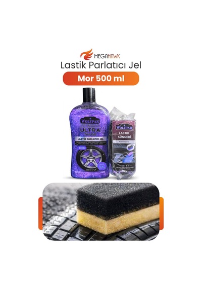 Lastik Parlatıcı Jel Mor Renk Simli 500 Ml + Lastik Süngeri li Parlaklık Koruma